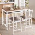 thumbnail image 1 of PORKISS Counter Height Table Set of 5, Breakfast Bar Table and Stool Set, Dining Table with 4 Chairs, Wood Top Pub Table & Chair Set for Kitchen Apartment Bistro, Brown+White, 1 of 8