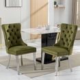 thumbnail image 1 of PORKISS Dining Chairs, Modern Velvet Upholstered Chairs with Chrome Stainless Steel Plating Legs, Tufted Solid Wood Kitchen Chairs Set of 2 with Nailhead Trim and Back Ring, Olive Green, 1 of 10