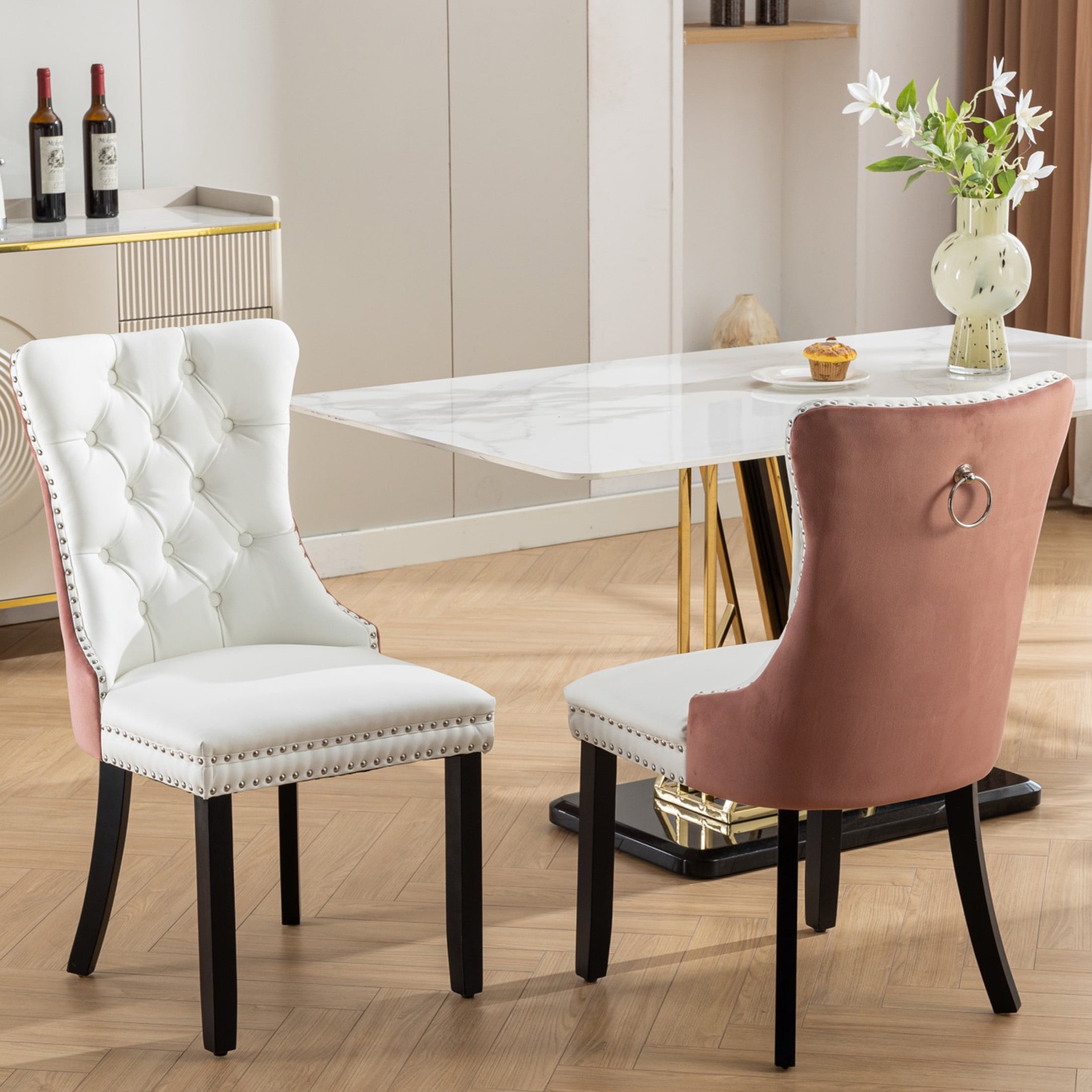 PORKISS Dining Chairs, Modern Wood and PU Dining Chairs Set of 2 with ...