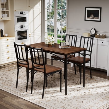 LinkRomat 7-Piece Dining Table Set for 6 with Faux Leather Chairs ...