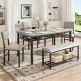 thumbnail image 1 of PORKISS Dining Table Set for 6, 6-Piece Dining Room Set with Wooden Table Top, PU Leather Upholstery Chairs and Bench, Kitchen Table and Chairs Set with Metal Frame Storage, Dinette Sets, Gray+Black, 1 of 10