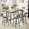 thumbnail image 1 of PORKISS Dining Table Set, Dining Room Set 7 Pieces, Rustic Bar Table Set with 1 Table 6 Upholstered Bar Chairs, Grey, 1 of 14