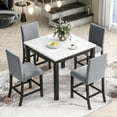 thumbnail image 1 of PORKISS Dining Table Set for 4, Dining Room Set with Faux Marble Kitchen Table and Velvet Upholstered Chairs, Counter Height Dining Set, Grey, 1 of 11