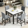 thumbnail image 1 of PORKISS Dining Table Set for 4, Dining Room Set with Faux Marble Kitchen Table and Velvet Upholstered Chairs, Counter Height Dining Set, White & Grey, 1 of 10