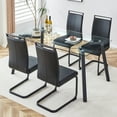 thumbnail image 1 of PORKISS Dining Table Set for 4, Dining Room Set with Tempered Glass Kitchen Table and 4 PU Upholstered Leather Chairs, Rectangular Black, 1 of 10