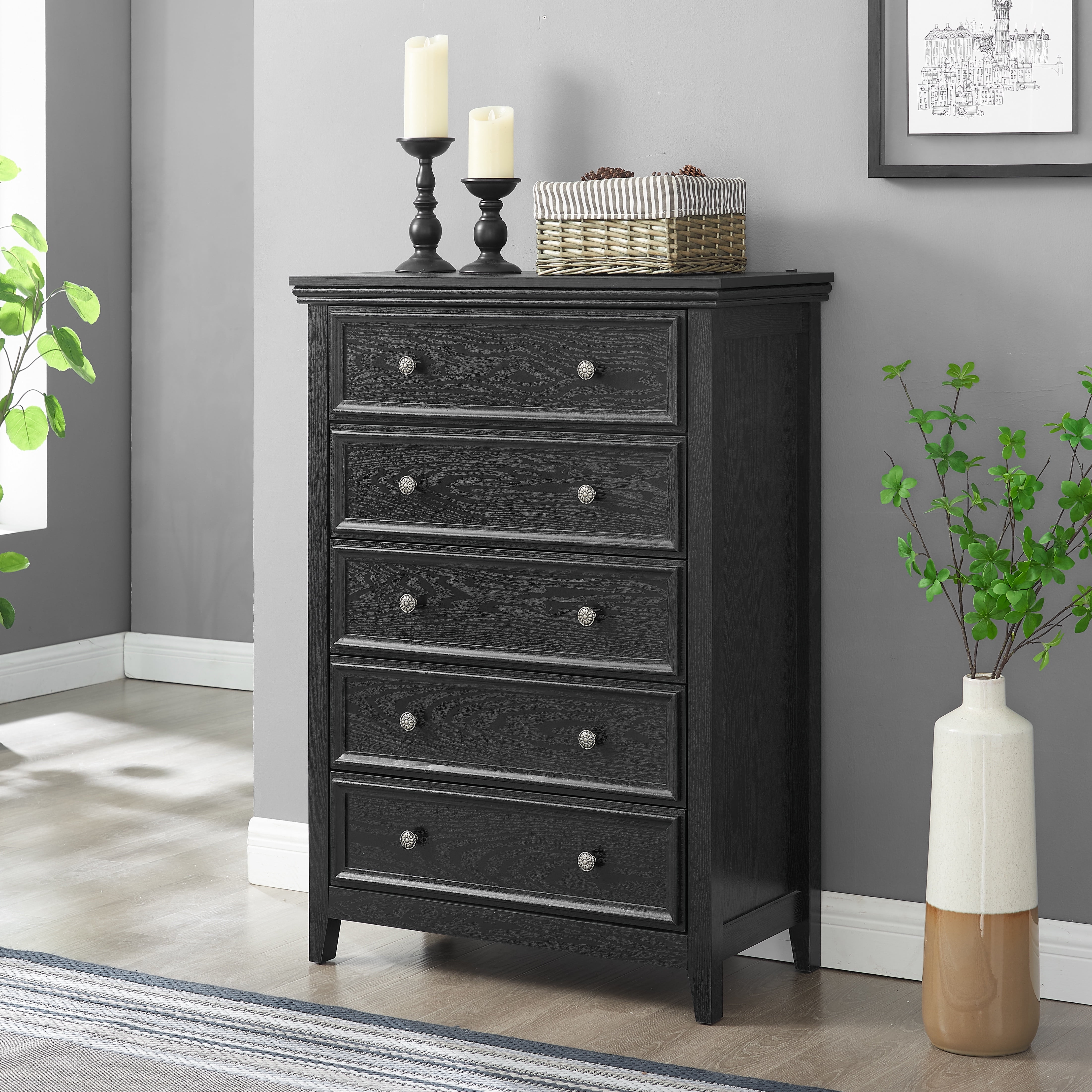 PORKISS Drawers Dresser, Wooden Clothes Storage Drawers Cabinet with 5 Drawers, Modern Dresser Organizer with Metal Handles, Farmhouse Storage Dresser Tower for Living Room, Black - Walmart.com PORKISS Drawers Dresser, Wooden Clothes Storage Drawers Cabinet with 5 Drawers, Modern Dresser Organizer with Metal Handles, Farmhouse Storage Dresser Tower for Living Room, Black - Walmart.com