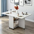 thumbnail image 1 of PORKISS Folding Dining Table, Space Saving Versatile Dining Room Table, Folding Kitchen Table with Wheels, Storage Shelf for Small Apartment, White (Only Table), 1 of 10