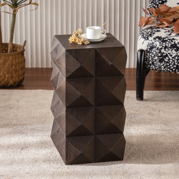 PORKISS End Table with Three-dimensional Embossed Pattern, Square Side Table, Coffee Table for Small Spaces Nightstand Living Room, without Assembly, Brown