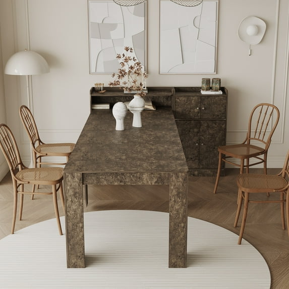 PORKISS Extendable Dining Table, Wooden Kitchen Table with Storage, Classical Dinner table, Modern Rectangle Dining Table for Kitchen, Dining Room, and Living Room, Marble Color