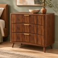 thumbnail image 1 of PORKISS Fluted 3 Drawer Dresser for Bedroom, 31.6" Mid Century Chest of Drawers with Curved Fronts, Wood Small Dresser with Metal Handles & Storage for Hallway Living Room Entryway, Walnut A, 1 of 7