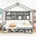PORKISS Full House Bed, Wood Platform Bed with Roof Frame and Beside