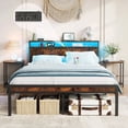 thumbnail image 1 of PAPROOS Full Size Bed Frame with LED Lights and Charging Station, Metal Platform Bed Frame with Storage Headboard, Noise-Free Heavy Duty Metal Slats, No Box Spring Needed, Rustic Brown, 1 of 8