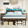 thumbnail image 1 of PORKISS Full Size Bed Frame with LED Lights, USB Charging and Headboard, Wood and Metal Platform Bed Frame, 2-Tier Storage Shelf Headboard, No Box Spring Needed, Brown, 1 of 8