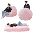thumbnail image 1 of PORKISS Giant Bean Bag Chairs Bean Bag Bed for Adults, Convertible Bean Bag from Chair to Mattress, Lazy Sofa with Washable Faux Fur Cover for Dorm Bedroom Living Room, Adults Teens, Pink, 1 of 14