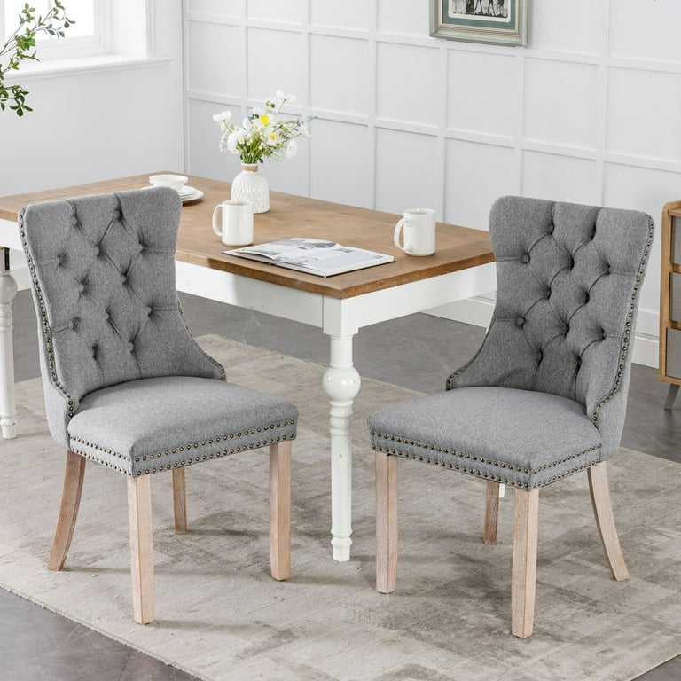 PORKISS Gray Dining Chairs Set of 2, Flax Upholstered Tufted