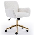 thumbnail image 1 of PAPROOS Vanity Chair with Back, Home Office Chair, Ergonomic Home Desk Chair with Artificial Rabbit Hair, Adjustable Swivel Task Computer Chair with Arm, Wheels, Beige, 1 of 9