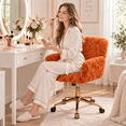thumbnail image 1 of PAPROOS Vanity Chair with Back, Adjustable Swivel Makeup Desk Chair with Wheels and Arms, Fluffy Home Office Task Chair with Artificial Rabbit Hair for Bedroom, Dorm, Study Room, Orange, 1 of 9