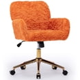 thumbnail image 1 of PAPROOS Vanity Chair with Back, Home Office Chair, Ergonomic Home Desk Chair with Artificial Rabbit Hair, Adjustable Swivel Task Computer Chair with Arm, Wheels, Orange, 1 of 10