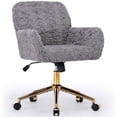 thumbnail image 1 of PAPROOS Vanity Chair with Back, Home Office Chair, Ergonomic Home Desk Chair with Artificial Rabbit Hair, Adjustable Swivel Task Computer Chair with Arm, Wheels, Gray, 1 of 9