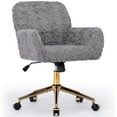 thumbnail image 1 of PORKISS Vanity Chair with Back, Home Office Chair, Ergonomic Home Desk Chair with Artificial Rabbit Hair, Adjustable Swivel Task Computer Chair with Arm, Wheels, Gray, 1 of 9
