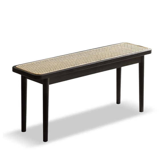 PORKISS Indoor Bench, End of Bed Bench, Wood Dining Bench, Entryway Bench with Solid Wood Legs for Bedroom, Kitchen & Living Room, Black-39.37"L