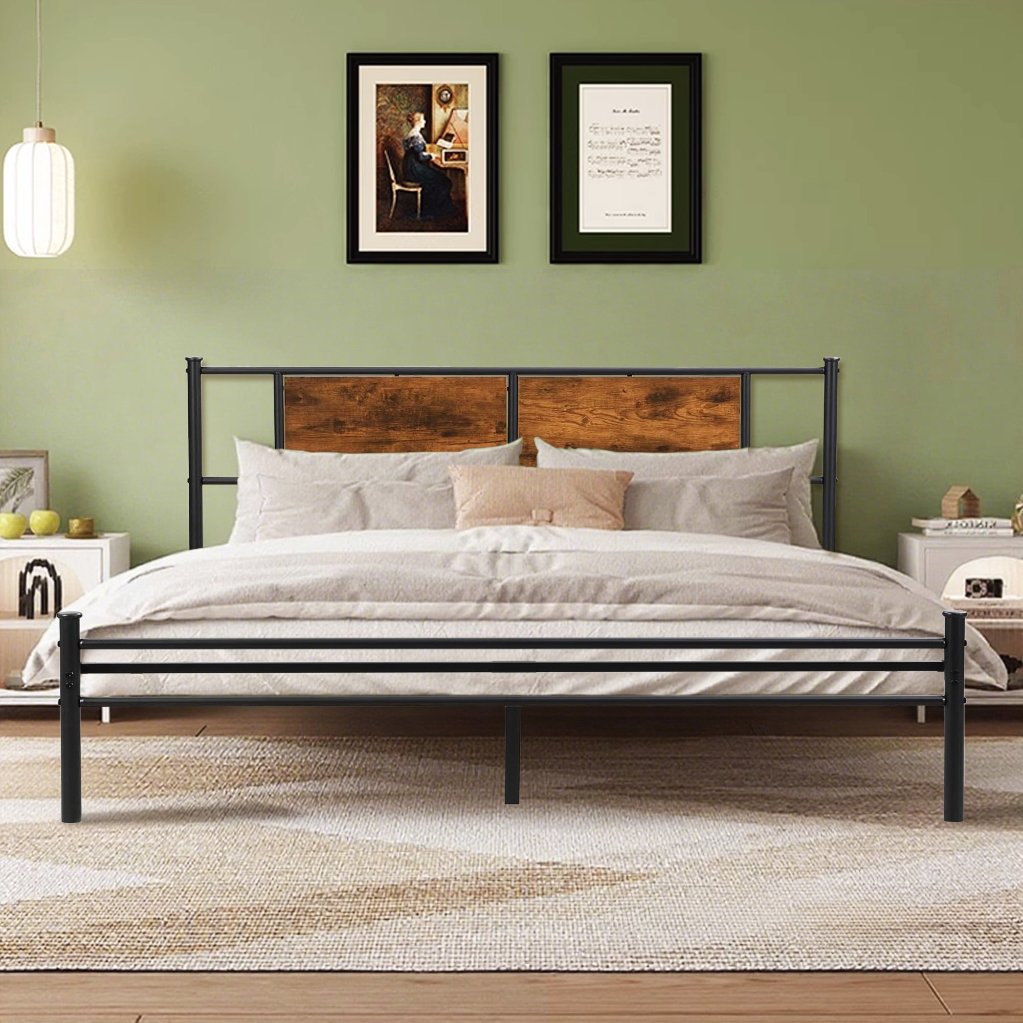 PORKISS King Size Metal Bed Frame with Headboard, Modern Platform Bed Frame, Holds 1000 lb, No Box Spring Needed, Suitable for Adult, Black