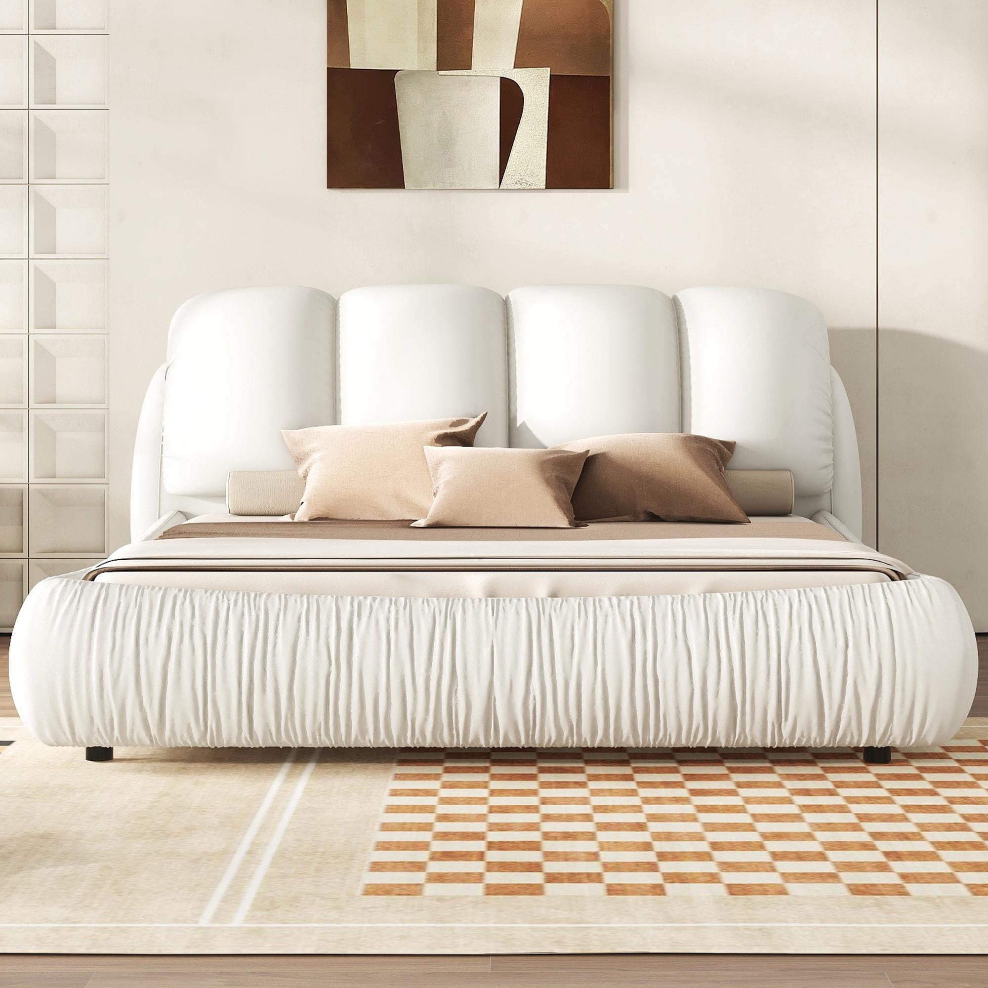 PORKISS King Super Soft Thick Headboard Standard Bed with Oversized Padded Backrest, White