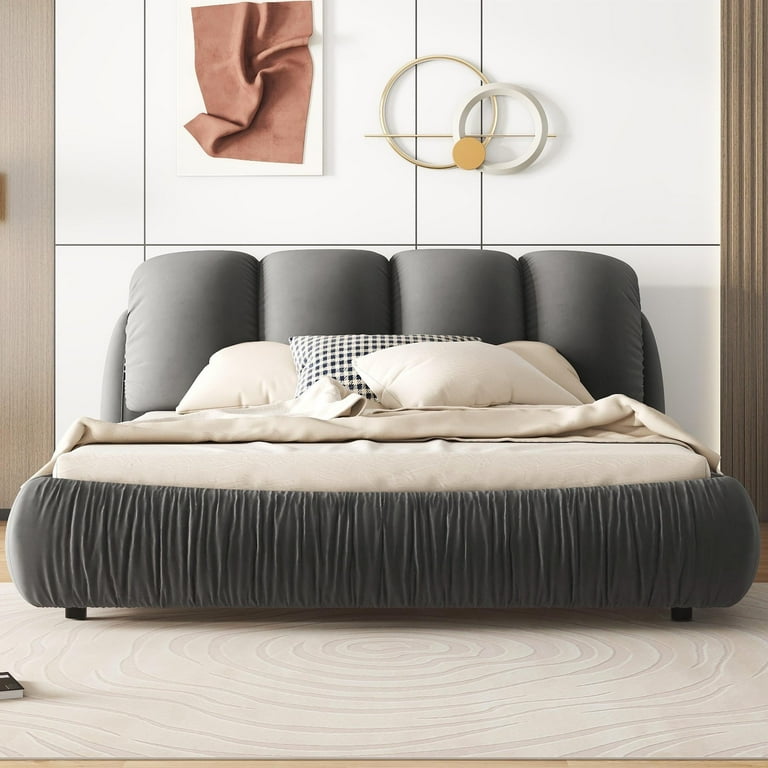 PORKISS King Super Soft Thick Velvet Wood Standard Bed Frames Gray Walmart