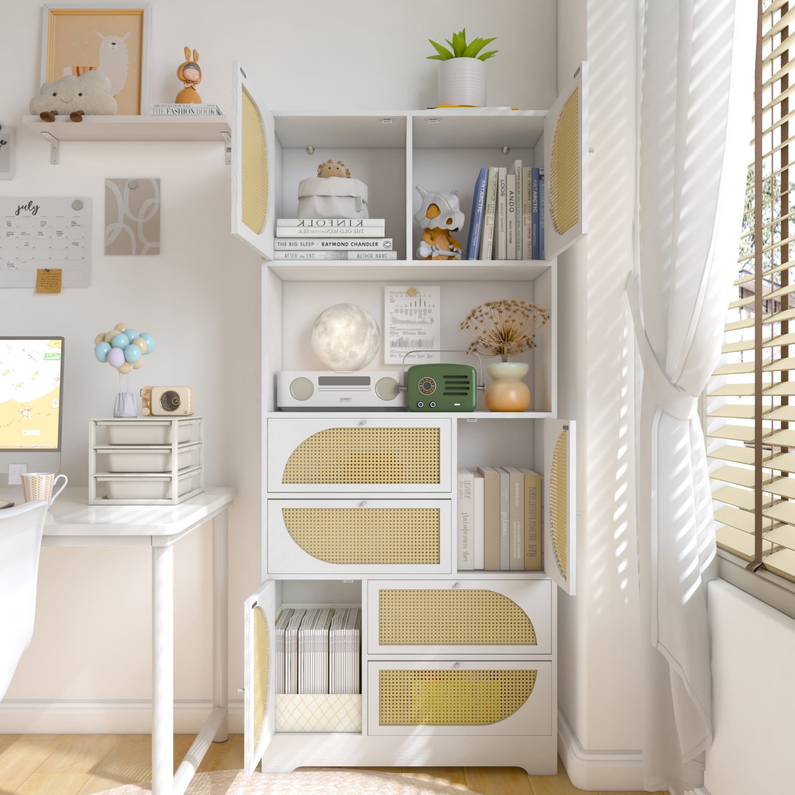 PORKISS Floor Mount Kitchen Pantry Cabinet, 1.8 in, White