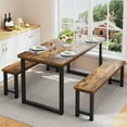 thumbnail image 1 of PORKISS Kitchen Table with 2 Benches,3 Piece Dining Table Set, Dining Table with Metal Frame Dining Room Furniture, Rustic Brown & Black, 1 of 12