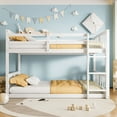 thumbnail image 1 of PORKISS Low Bunk Beds for Kids, New Upgraded Twin Over Twin Floor Bunk Bed with Ladder, Modern Bedroom Furniture Wood Bunk Bed for Boys Girls Teens, Easy Assembly, White, 1 of 12
