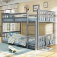 thumbnail image 1 of PORKISS Low Bunk Beds for Kids, New Upgraded Twin Over Twin Floor Bunk Bed with Ladder, Modern Bedroom Furniture Wood Bunk Bed for Boys Girls Teens, Easy Assembly, Gray, 1 of 12