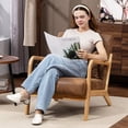 thumbnail image 1 of PORKISS Mid-Century Accent Chair, Velvet Upholstered Arm Chair with Wood Frame and Waist Cushion, Modern Armchair, Reading Chair for Living Room, Bedroom, Sunroom,Brown, 1 of 11
