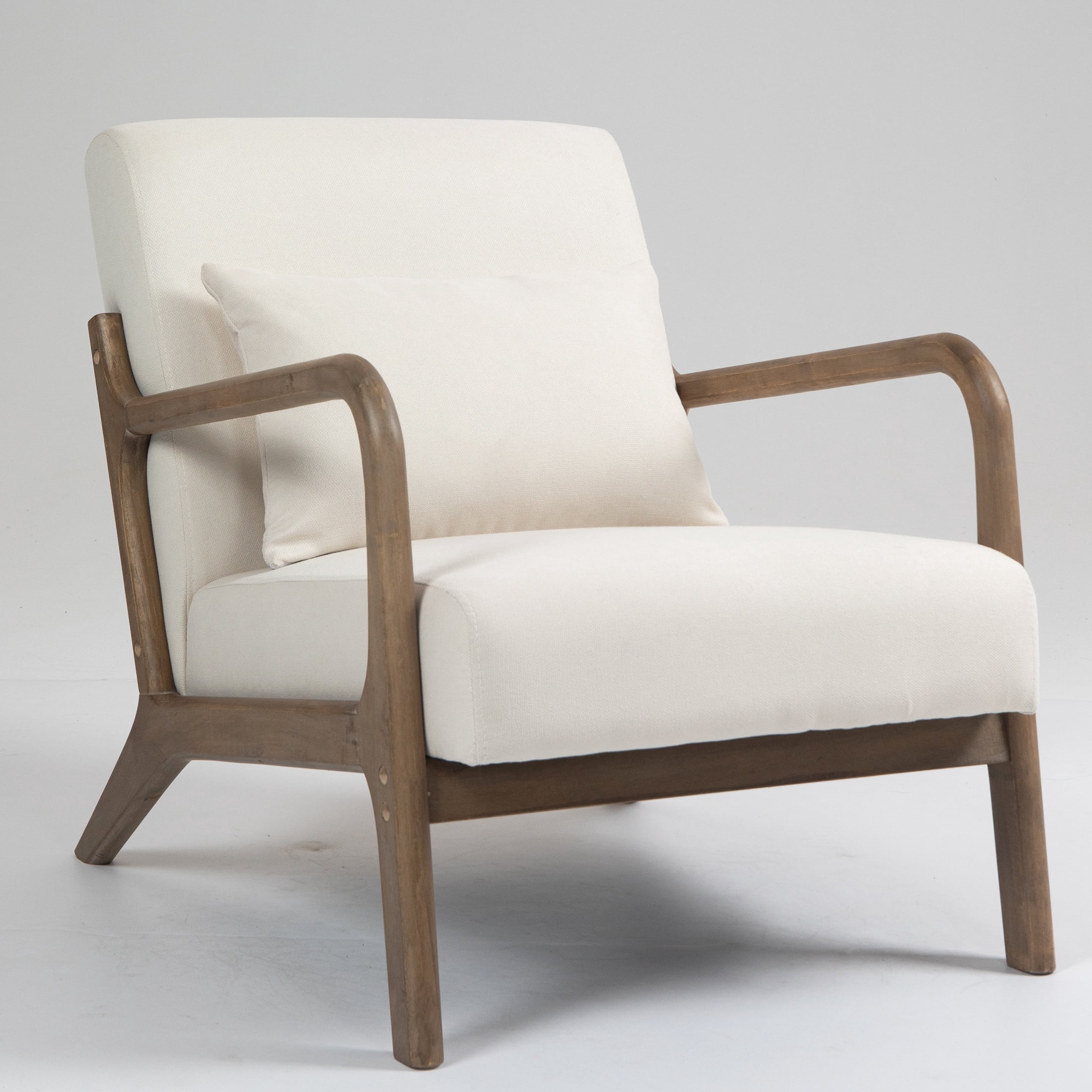 PORKISS Modern Arm Chair Velvet Fabric Upholstered Comfy Reading Accent Chair with Solid Wood Frame and Pillow, Armchair Comfort Club Chair Lounge Chair for Living Room Bedroom Sunroom, White #1