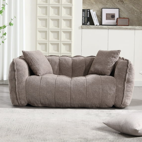 PORKISS Oversized Bean Bag Chair with 2 Pillows, Giant Large Loveseat Bean Bag Chair Couch for Adults Teens, Chenille Fabric Sofa, Brown