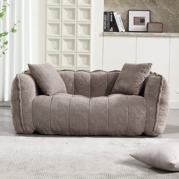 PORKISS Oversized Bean Bag Chair with 2 Pillows, Giant Large Loveseat Bean Bag Chair Couch for Adults Teens, Chenille Fabric Sofa, Brown