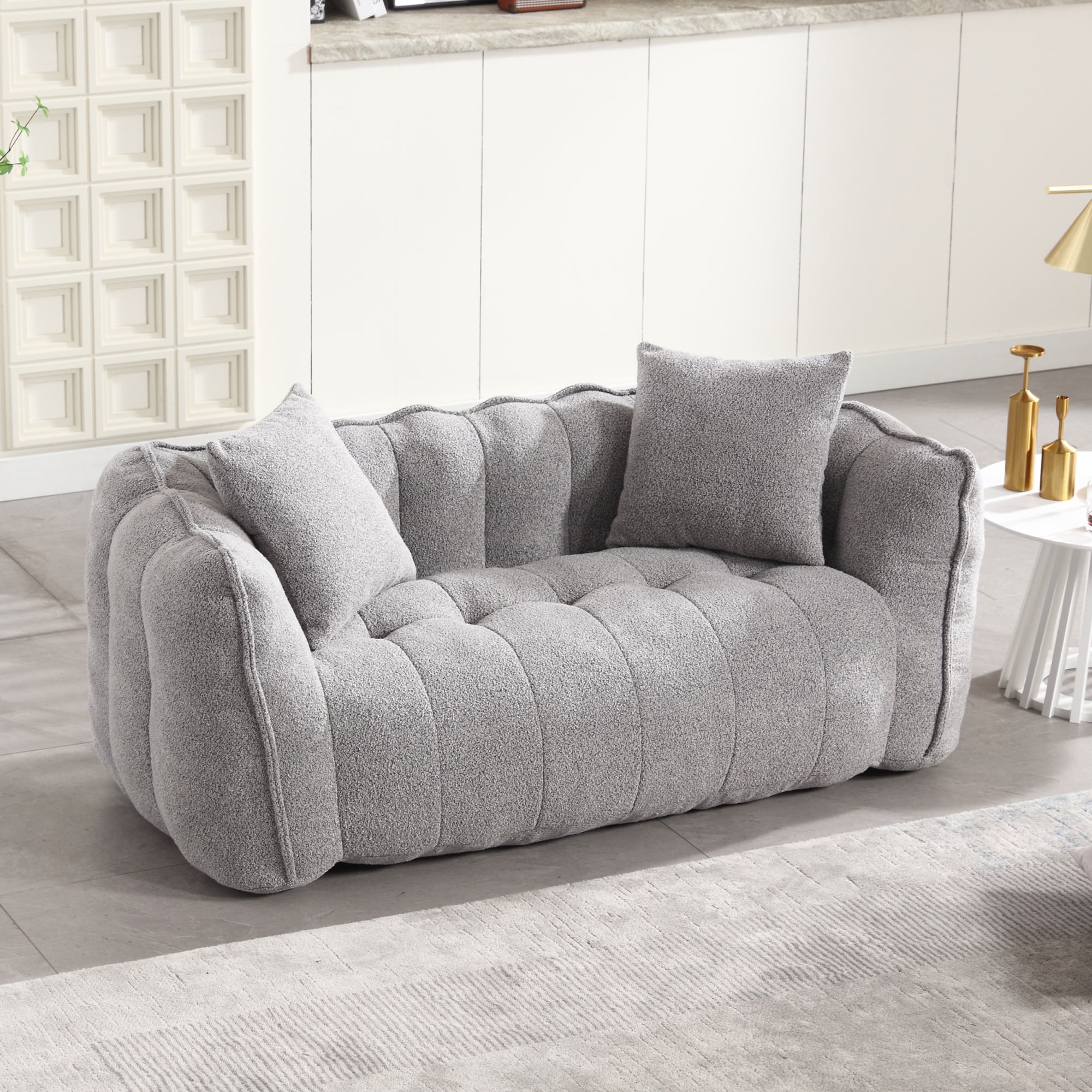 PORKISS Oversized Bean Bag Chair with 2 Pillows, Giant Large Loveseat Bean Bag Chair Couch for Adults Teens, Chenille Fabric Sofa, Grey