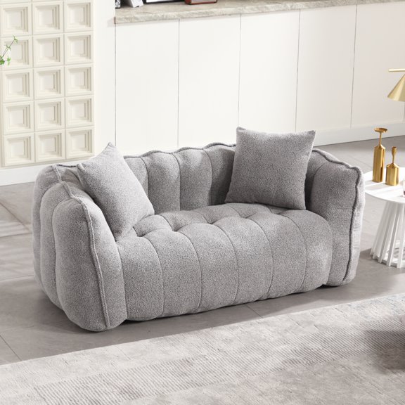 PORKISS Oversized Bean Bag Chair with 2 Pillows, Giant Large Loveseat Bean Bag Chair Couch for Adults Teens, Chenille Fabric Sofa, Grey