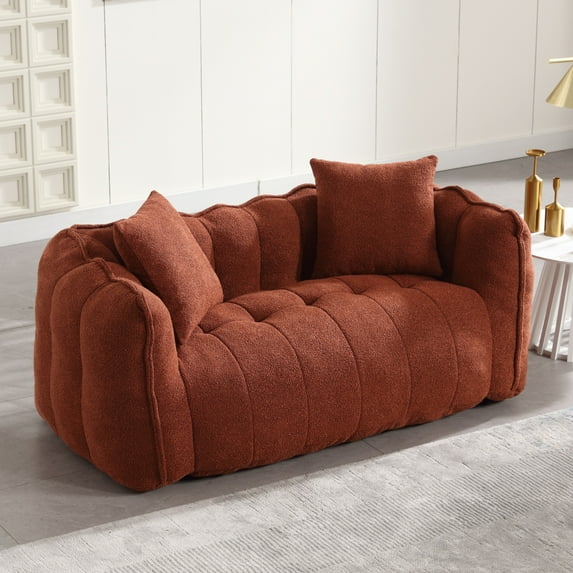 PORKISS Oversized Bean Bag Chair with 2 Pillows, Giant Large Loveseat Bean Bag Chair Couch for Adults Teens, Chenille Fabric Sofa, Red Brown