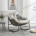 thumbnail image 1 of PORKISS Papasan Rocking Chair Indoor and Outdoor, Patio Rocker Recliner Chair with Padded Cushion, Modern Lounge Egg Chair with Steel, Rattan Frame, Beige, 1 of 11