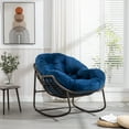thumbnail image 1 of PORKISS Papasan Rocking Chair Indoor and Outdoor, Patio Rocker Recliner Chair with Padded Cushion, Modern Lounge Egg Chair with Steel, Rattan Frame, Velvet Navy Blue, 1 of 12