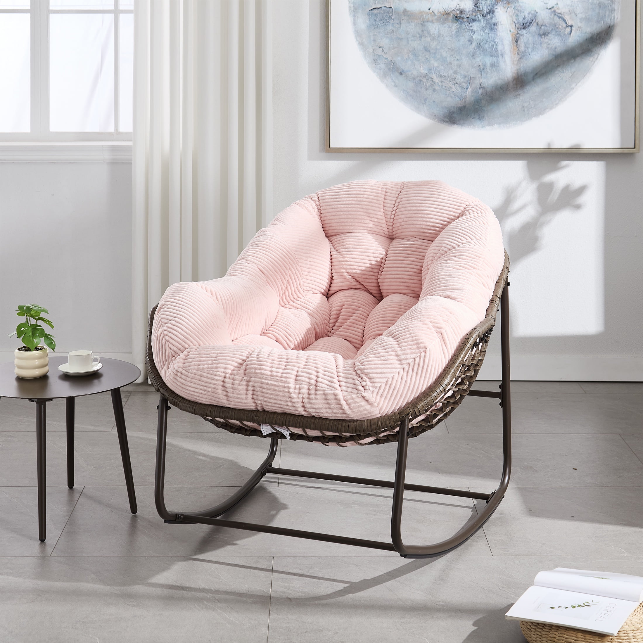 PORKISS Papasan Rocking Chair Indoor and Outdoor, Patio Rocker Recliner ...