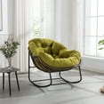 thumbnail image 1 of PORKISS Papasan Rocking Chair Indoor and Outdoor, Patio Rocker Recliner Chair with Padded Cushion, Modern Lounge Egg Chair with Steel, Rattan Frame, Velvet Olive, 1 of 12