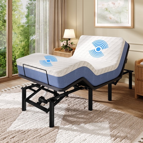 PORKISS Twin XL Adjustable Bed Frame with Massage, 5 Modes & 3 Intensities, Zero Gravity Electric Bed Base, Wireless Remote, Head & Foot Incline, USB Ports, Underbed LED Light, 3-Min Easy Assembly