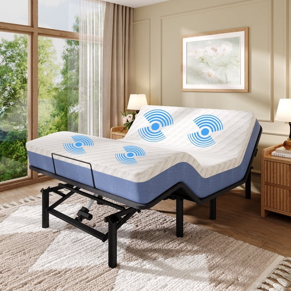 PORKISS Queen Adjustable Bed Frame with Massage, 5 Modes & 3 Intensities, Zero Gravity Electric Bed Base, Wireless Remote, Head & Foot Incline, USB Ports, Underbed LED Light, 3-Min Easy Assembly