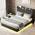 thumbnail image 1 of PORKISS Queen Bed Frame, Modern Floating Platform Bed with Headboard and Shelves, Upholstered Bed Frame with Touch Sensor Night Light and USB Charger for Bedroom, No Box Spring Needed, Black, 1 of 12