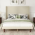 thumbnail image 1 of PORKISS Queen Size Bed Frame with Upholstered Wing Back Headboard for Bedroom, No Box Spring Needed, Beige, 1 of 9