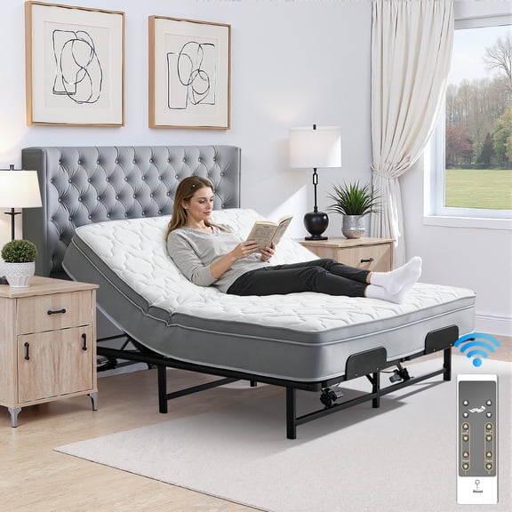 Paproos Power Adjustable Bed Base Frame Queen, Metal Electric Bed Frame with Independent Head and Foot Incline, Modern Adjustable Platform Bed Base with Wired Control, Zero Gravity, Easy Assembly