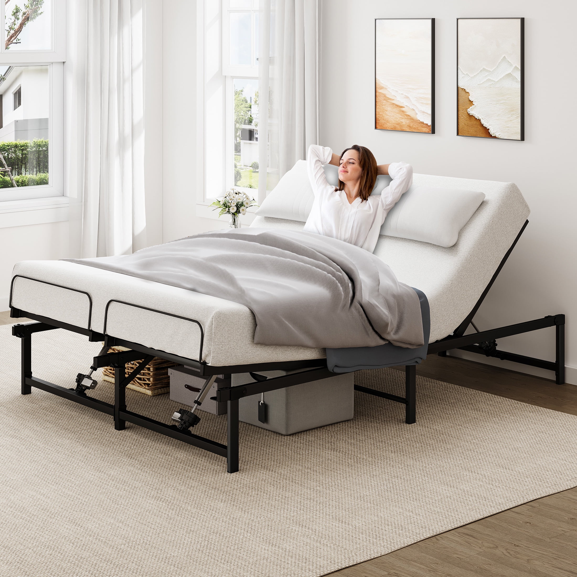 PORKISS Power Adjustable Bed Base Frame Queen, Metal Electric Bed Frame with Independent Head and Foot Incline, Modern Adjustable Platform Bed Base with Wired Control, Zero Gravity, Easy Assembly
