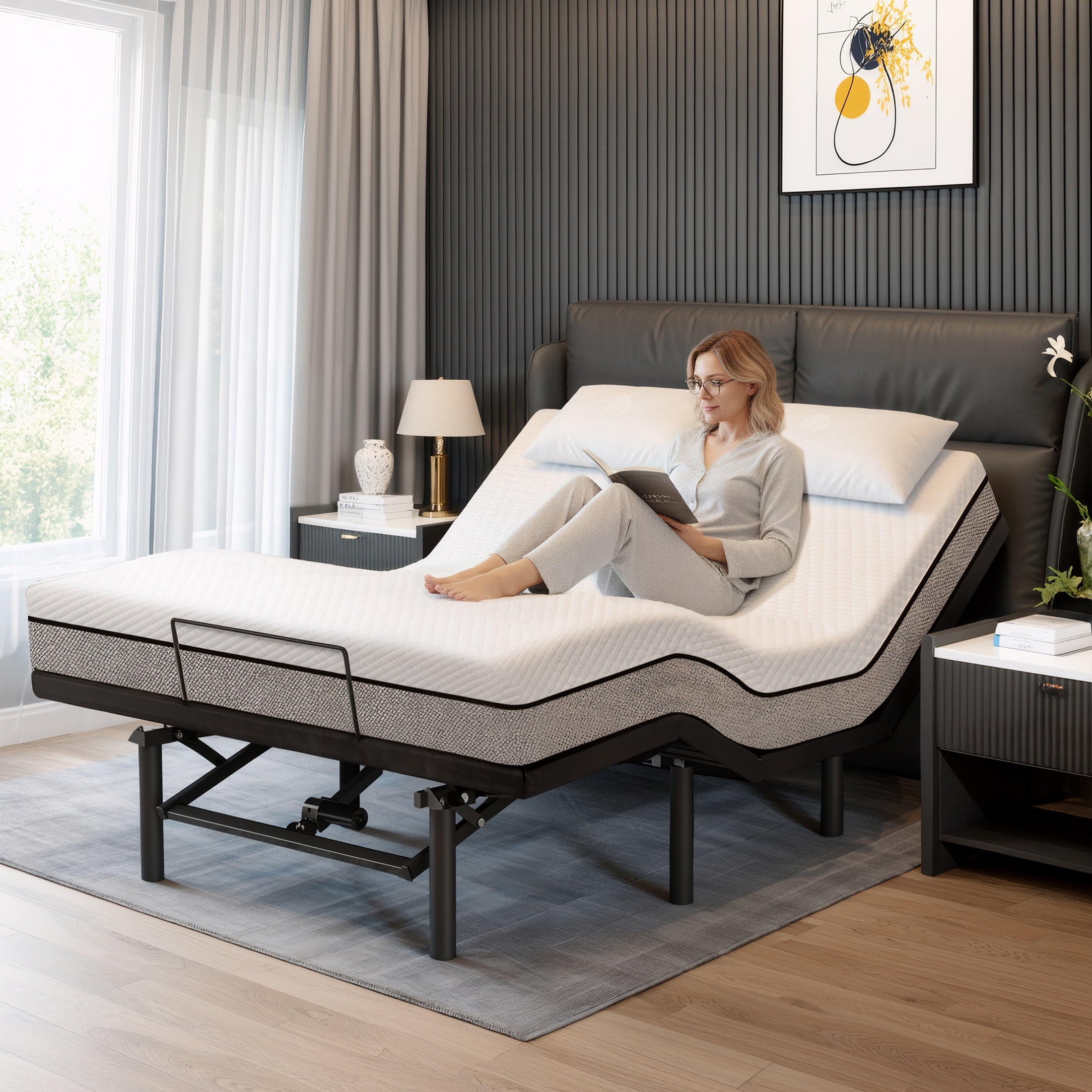 Paproos Electric Adjustable Bed Frame Queen, Metal Power Bed Base Frame with Independent Head & Foot Incline, Power Adjustable Platform Bed with Wired Control, Zero Gravity, Easy Assembly